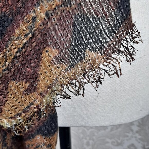 Sequined Scarf Black/Brown/Tan/Gold Pattern Short Fringed Ends EUC - Picture 3 of 6